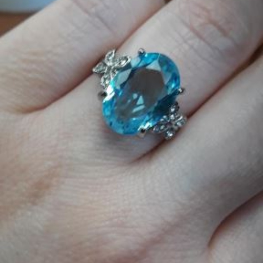 Blue Natural Topaz Butterfly Ring - Picture 2 of 4